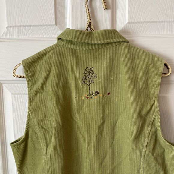 Christopher & Banks Green Corduroy Vest Women’s  Medium Embroidered Button Up - Picture 8 of 11